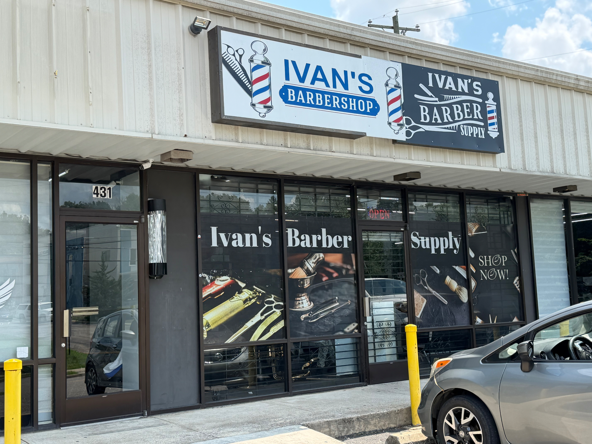 Storefront of Ivan's Barbershop and Ivan's Barber Supply at 431 Cotton Lane, Nashville